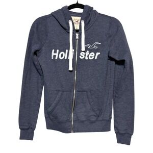 Y2K Hollister Graphic Full Zip Hoodie Womens Size XS Spell Out Streetwear Baddie